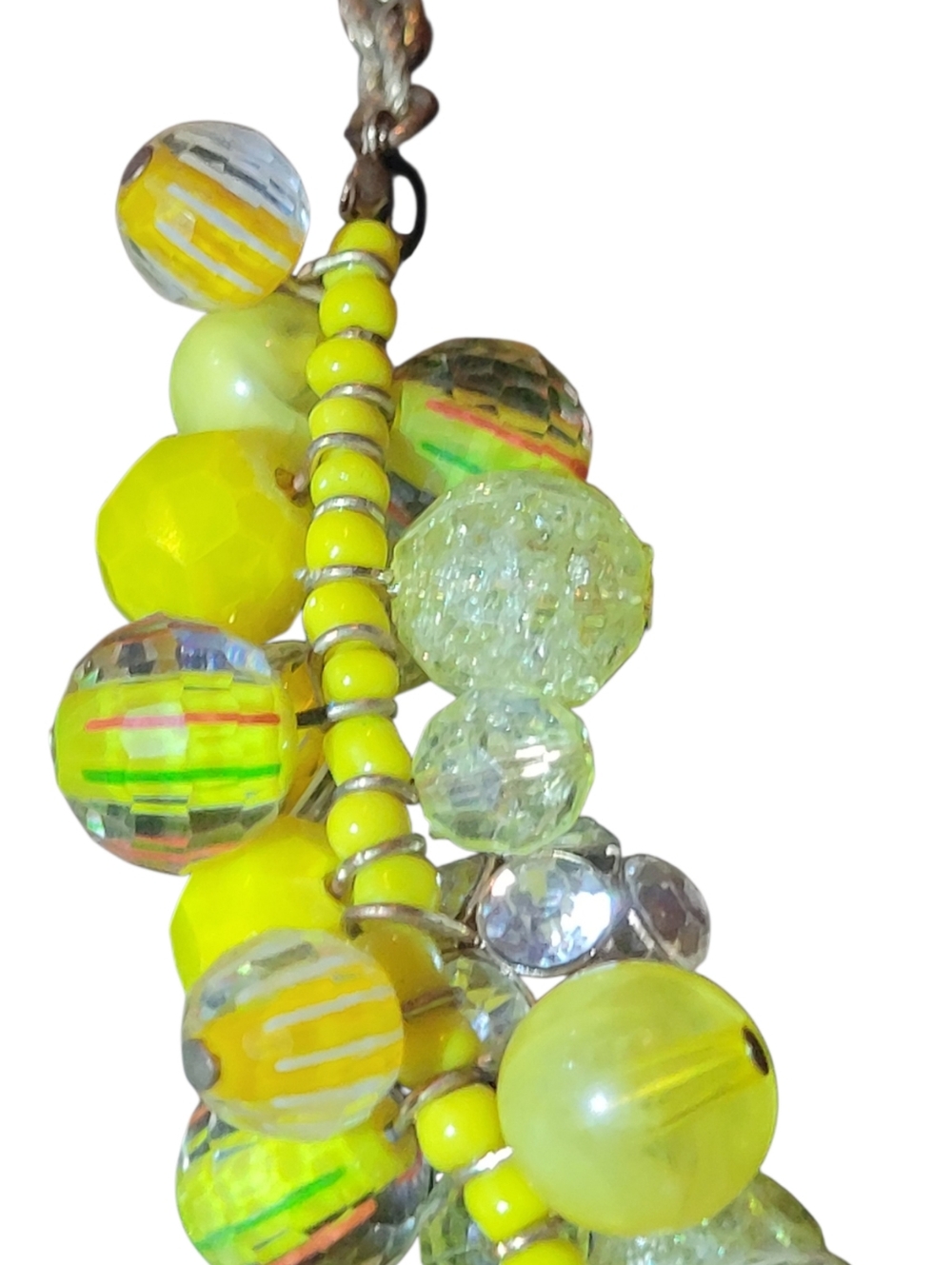 Lemon Yellow Statement Bib Necklace Chunky Glass Bead Gold Tone Summer Jewelry - Picture 6 of 7